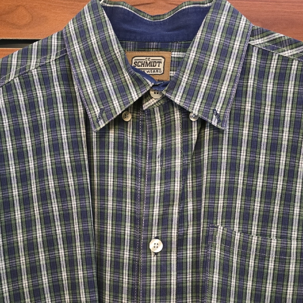 Schmidt Wear Men's Blue and Green Plaid Button Down Shirt